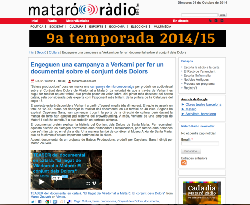Noticia en Mataró Ràdio